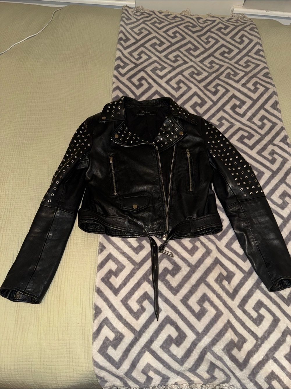 Zara Studded Black Leather Moto Jacket - Women's size M